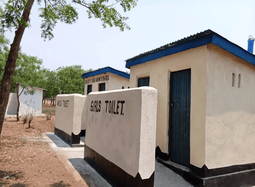 A newly constructed girls' toilet block at a school in Africa.