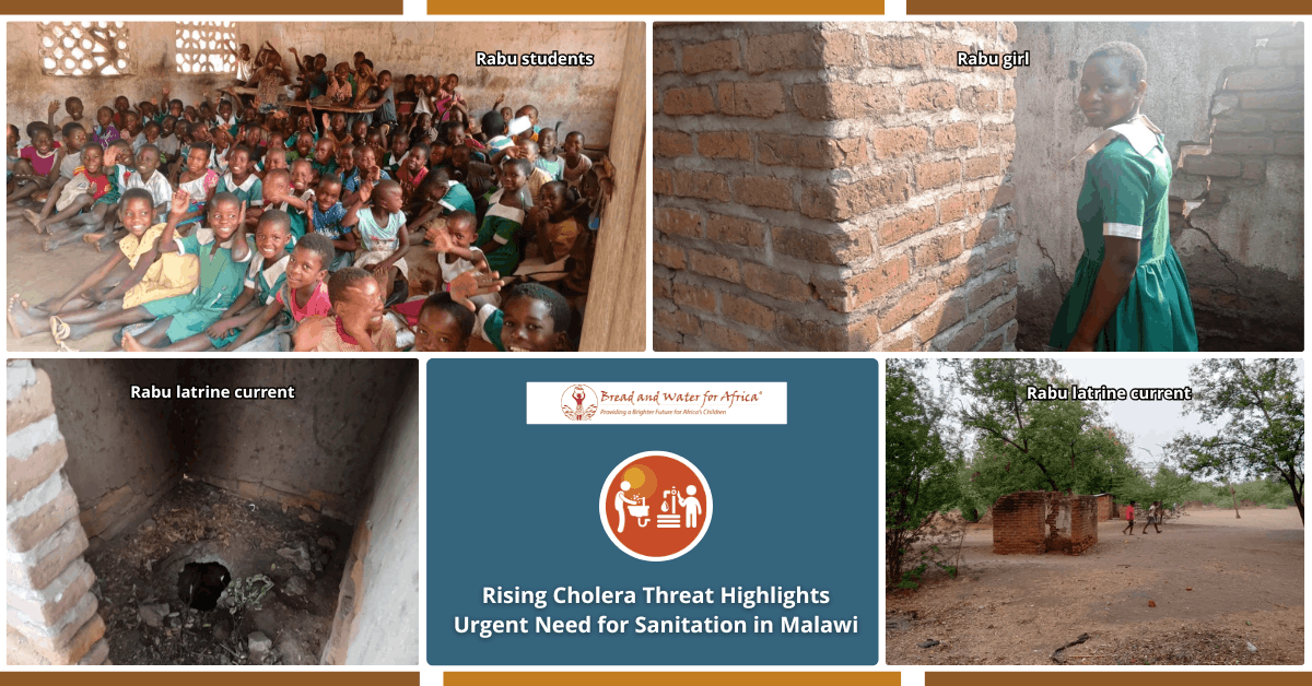 Students at Rabu Primary School in Malawi where Bread and Water for Africa supports sanitation and latrine construction to prevent cholera and improve hygiene