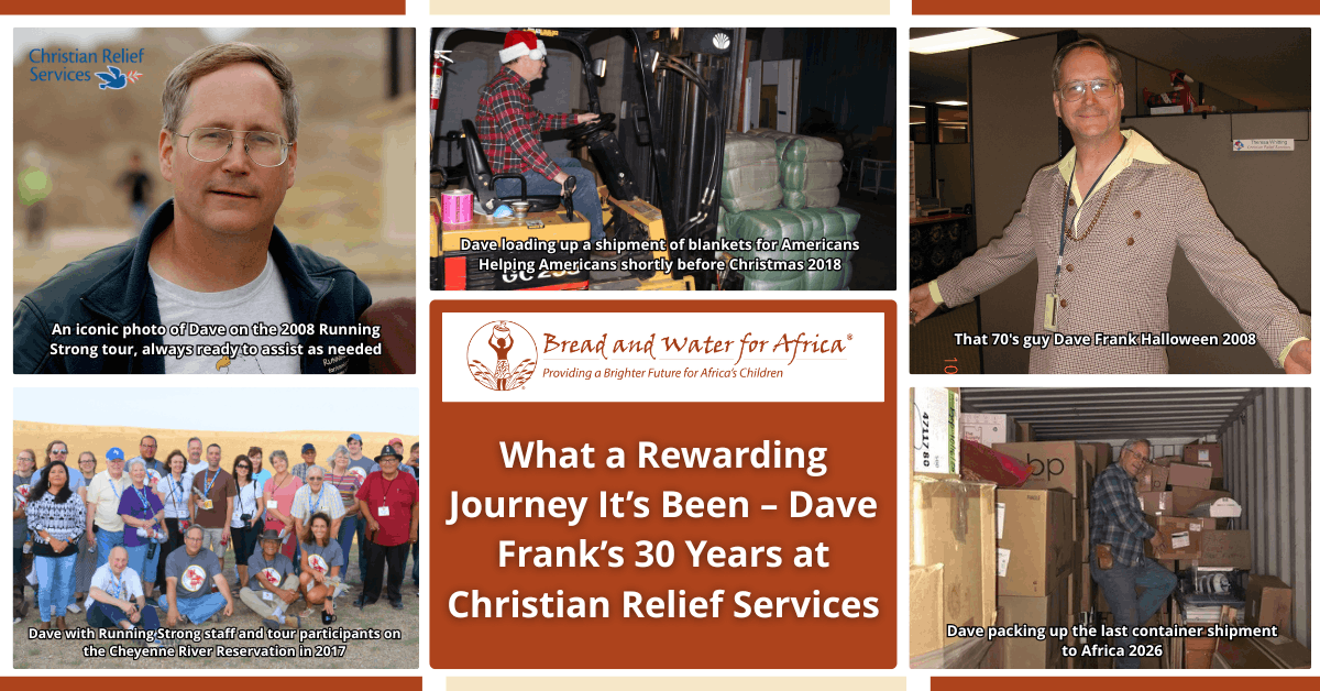 Dave Frank celebrates more than 30 years of service with Christian Relief Services, supporting humanitarian aid programs in Appalachia, Africa, and Native American communities.