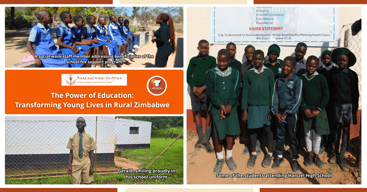 Students in rural Zimbabwe supported by Bread and Water for Africa participating in the Shinga Development Trust school fees assistance program to access education.