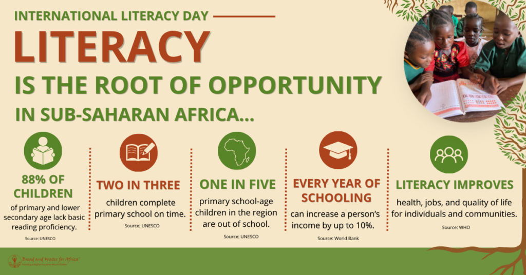 International Literacy Day graphic for Bread and Water for Africa